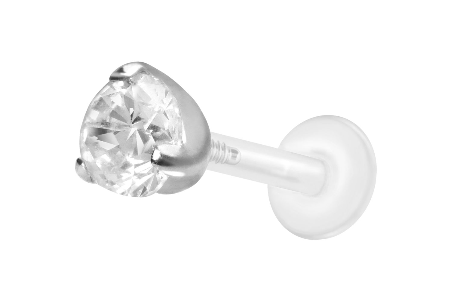 PTFE Labret Piercing mit Innengewinde + Titan-Aufsatz EINGEFASSTER KRISTALL